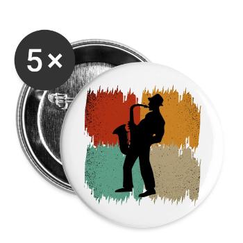 Retro-Saxophon - Buttons groß 56 mm (5er Pack) - Weiß - Vorne