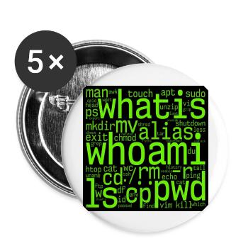 Linux Nerd – Kommandozeilen-Wortwolke für Terminal - Buttons groß 56 mm (5er Pack) - Weiß - Vorne