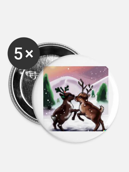 Zwei verspielte Rentiere - Buttons groß 56 mm (5er Pack) - Weiß