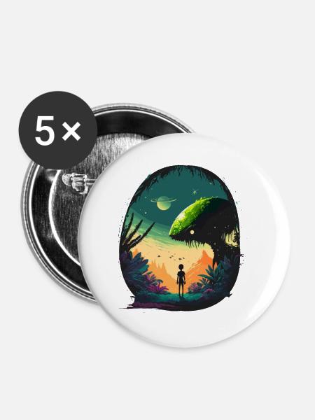 Sci-Fi-Landschaft - Buttons groß 56 mm (5er Pack) - Weiß