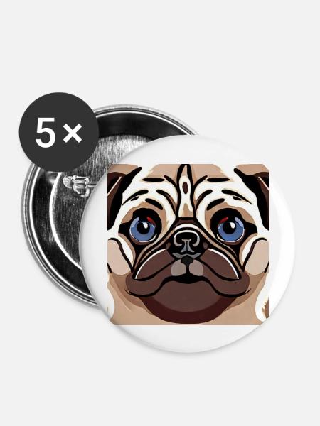 Süßer Mops - Buttons groß 56 mm (5er Pack) - Weiß