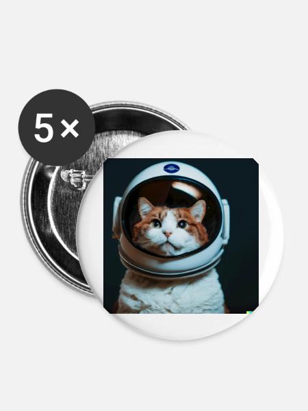 Astronautenkatze - Buttons groß 56 mm (5er Pack) - Weiß