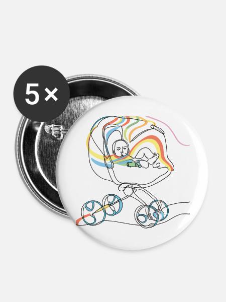 kinderwagnrainbow - Buttons groß 56 mm (5er Pack) - Weiß