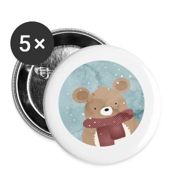 Ours doré sucré en hiver quand il neige - Lot de 5 grands badges (56 mm) - blanc - Devant