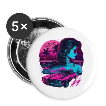 80s Girl - Buttons large 2.2''/56 mm (5-pack) - white - Front