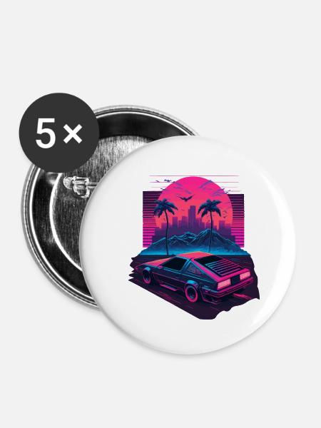 Retro-Kunst - Buttons groß 56 mm (5er Pack) - Weiß