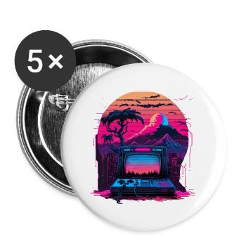 Ordinateur Vaporwave - Lot de 5 grands badges (56 mm) - blanc - Devant
