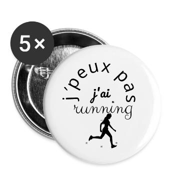 J'eux Pas J'Ai Running noir - Lot de 5 grands badges (56 mm) - blanc - Devant