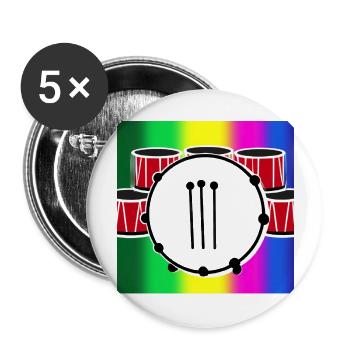 Schlagzeug vor Regenbogen - Buttons groß 56 mm (5er Pack) - Weiß - Vorne