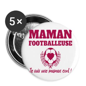 Maman footballeuse humour football cadeau foot - Lot de 5 grands badges (56 mm) - blanc - Devant