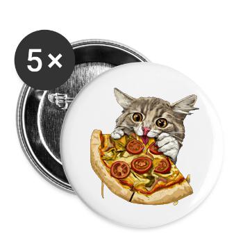 Fluffy Cat Pizza Fast Food Food - Buttons large 2.2''/56 mm (5-pack) - white - Front