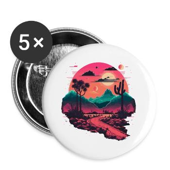 Synthwave Mountains - Buttons large 2.2''/56 mm (5-pack) - white - Front