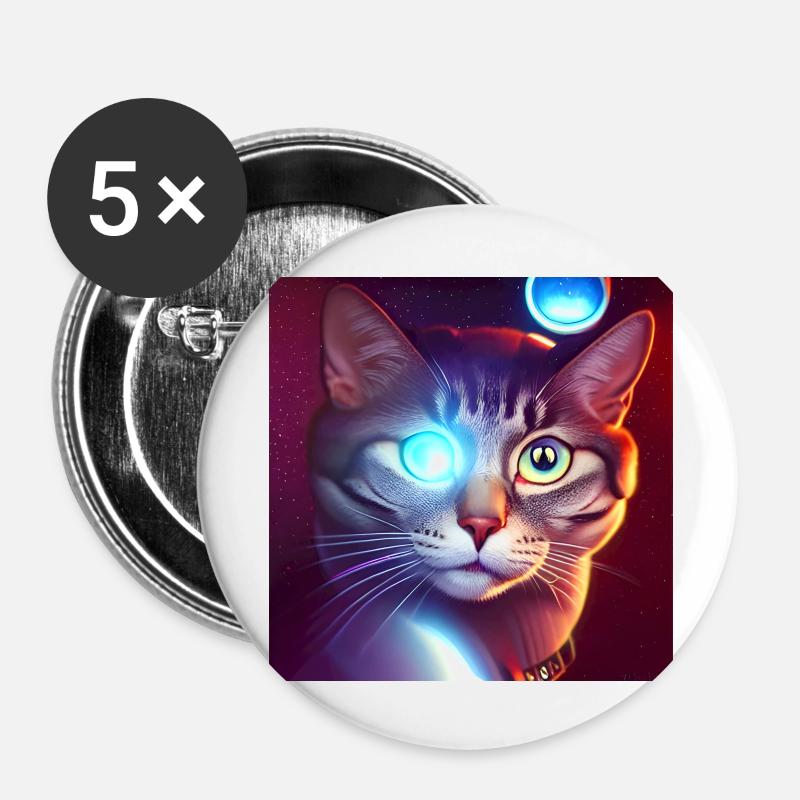 The Universe Cat - Buttons large 2.2''/56 mm (5-pack) - white