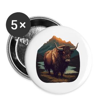 Taureau Yak - Lot de 5 grands badges (56 mm) - blanc - Devant