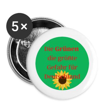 Die Grünen sind die größte Gefahr für Deutschland - Buttons groß 56 mm (5er Pack) - Weiß - Vorne