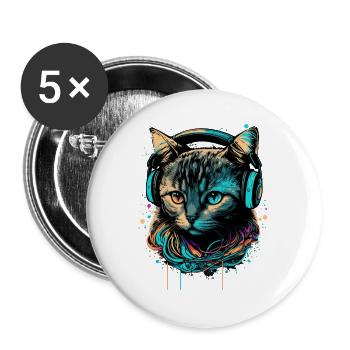 Katzenliebhaber - Buttons groß 56 mm (5er Pack) - Weiß - Vorne