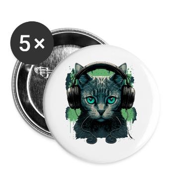 Katzen und Musik - Buttons groß 56 mm (5er Pack) - Weiß - Vorne