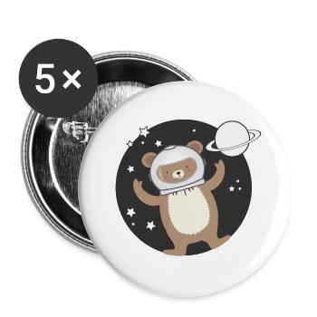 niedlicher Astronauten Bär im comic Stil - Buttons groß 56 mm (5er Pack) - Weiß - Vorne