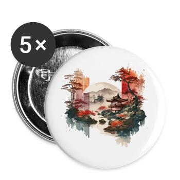 Aquarelle Paysage japonais - Lot de 5 grands badges (56 mm) - blanc - Devant