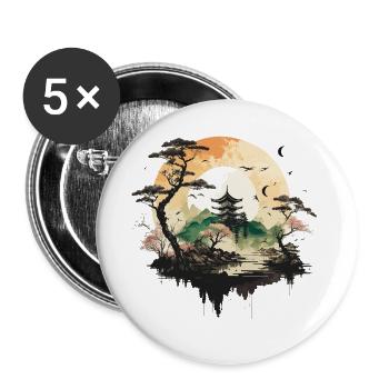 Asian Temple - Buttons large 2.2''/56 mm (5-pack) - white - Front