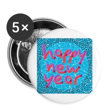Frohes neues Jahr! - Buttons groß 56 mm (5er Pack) - Weiß - Vorne