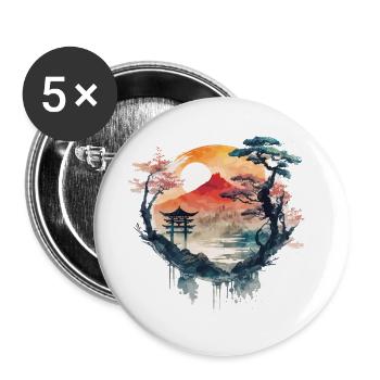 Chinesisches Aquarell - Buttons groß 56 mm (5er Pack) - Weiß - Vorne
