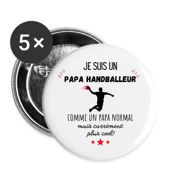 papa handballeur cool - Lot de 5 grands badges (56 mm) - blanc - Devant
