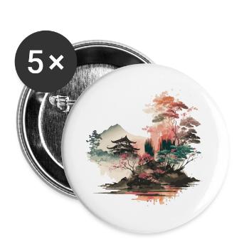 Paysage de gravure sur bois - Lot de 5 grands badges (56 mm) - blanc - Devant