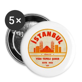 Emblème rétro Istanbul Skyline - Lot de 5 grands badges (56 mm) - blanc - Devant