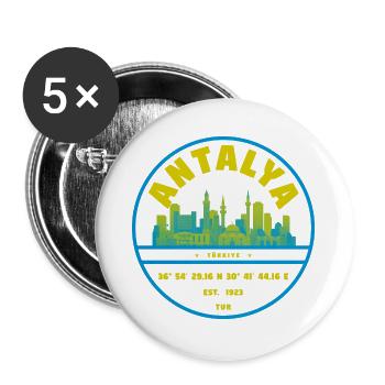 Antalya Skyline Badge Turkey - Buttons large 2.2''/56 mm (5-pack) - white - Front