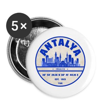Emblème de la Skyline d’Antalya - Flair de la ville côtière - Lot de 5 grands badges (56 mm) - blanc - Devant