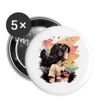 Anime Girl listening to Music - Buttons large 2.2''/56 mm (5-pack) - white - Front
