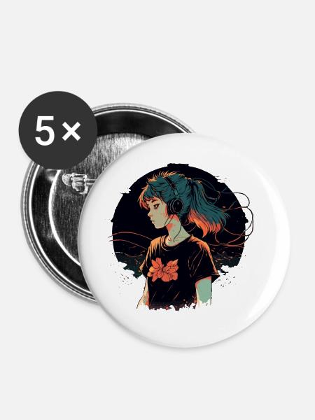Mädchen - Buttons groß 56 mm (5er Pack) - Weiß