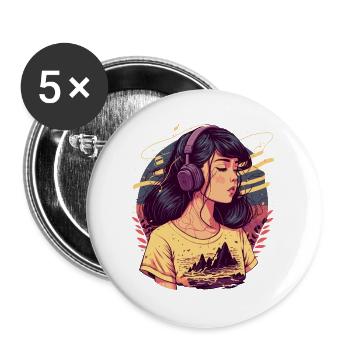 Tokyo Girl Listening to Chill Beats - Buttons large 2.2''/56 mm (5-pack) - white - Front