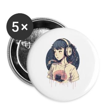Kawaii Anime Girl - Buttons large 2.2''/56 mm (5-pack) - white - Front