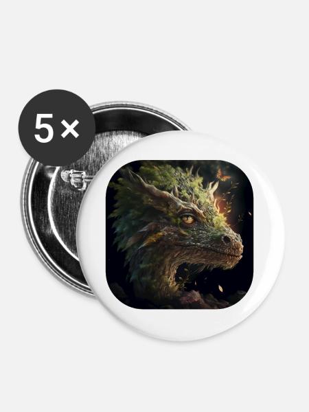 Magischer Walddrache - Buttons groß 56 mm (5er Pack) - Weiß