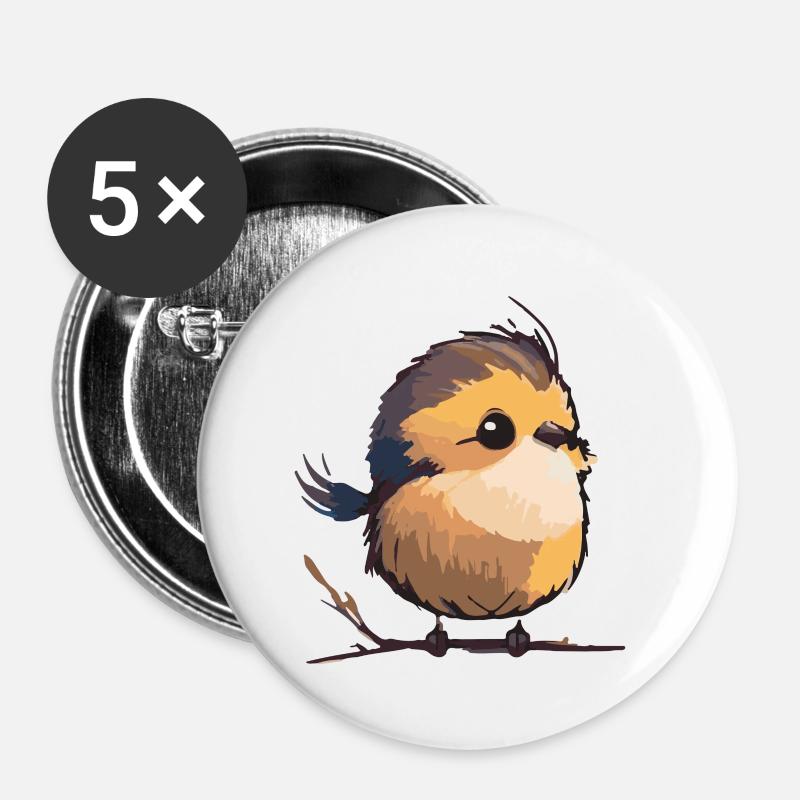 Comic Cute Kawaii Sticker Bird Songbird fluffy - Buttons large 2.2''/56 mm (5-pack) - white