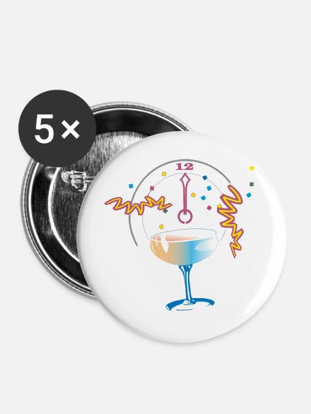 Neujahr Anstossen Konfetti - Buttons groß 56 mm (5er Pack) - Weiß