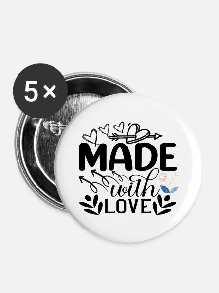 Made With Love - Buttons groß 56 mm (5er Pack) - Weiß