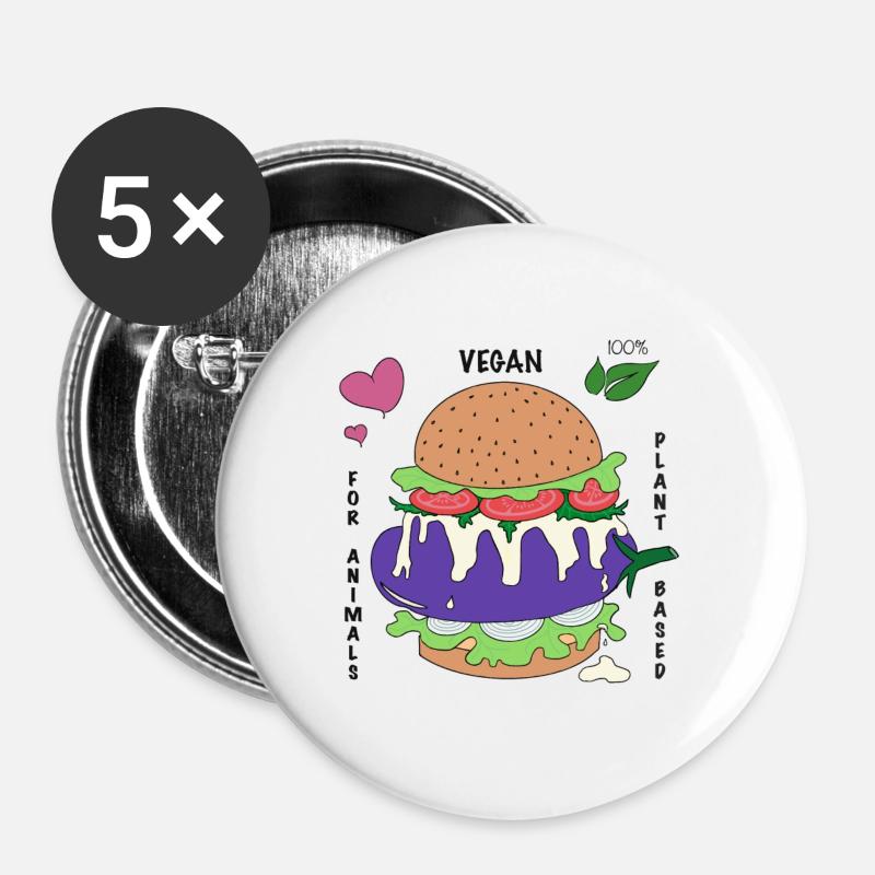 Vegan Burger Poster - Buttons large 2.2''/56 mm (5-pack) - white