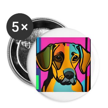Chien Pop Art - Lot de 5 grands badges (56 mm) - blanc - Devant