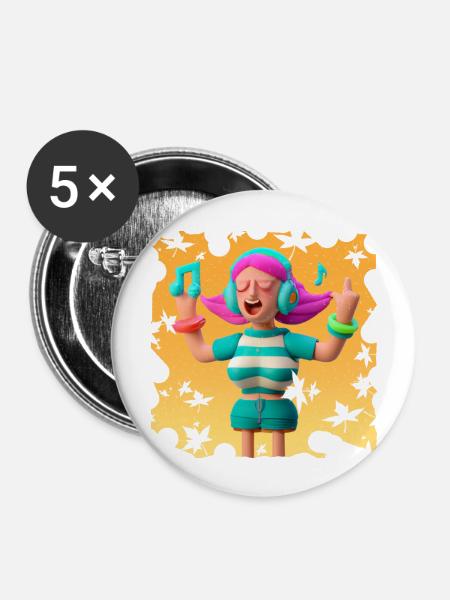 LUSTIGE MUSIK ILLUSTRATION 8 - Buttons groß 56 mm (5er Pack) - Weiß