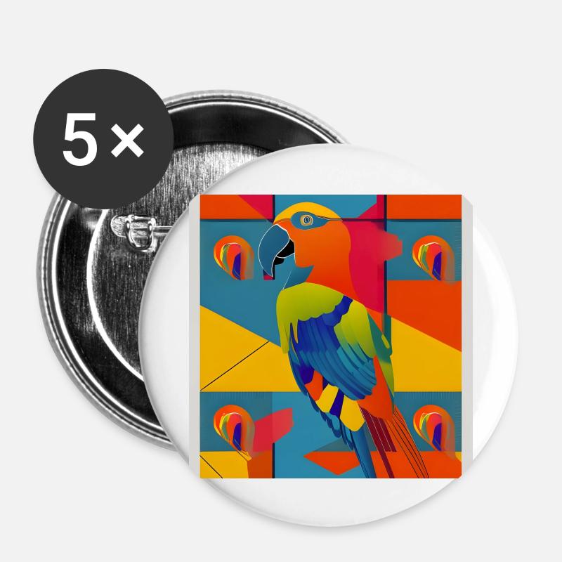 Parrot colorful - Buttons large 2.2''/56 mm (5-pack) - white