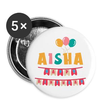 Aisha t-shirt joyeux anniversaire joyeux anniversaire - Lot de 5 grands badges (56 mm) - blanc - Devant