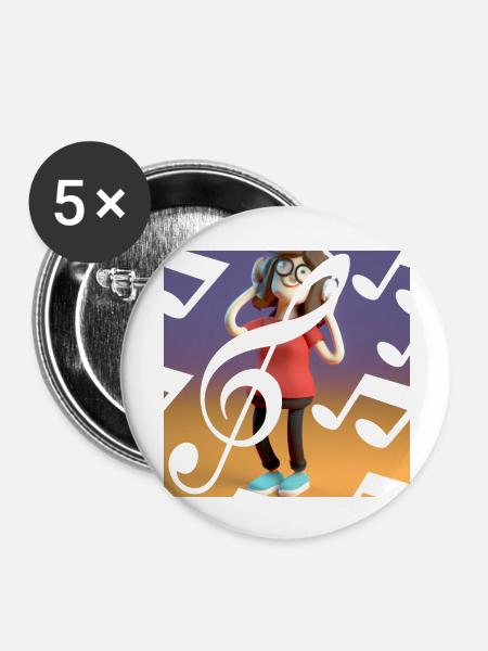 LUSTIGE MUSIK ILLUSTRATION 13 - Buttons groß 56 mm (5er Pack) - Weiß
