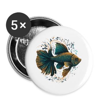 Fisch Illustration - Buttons groß 56 mm (5er Pack) - Weiß - Vorne