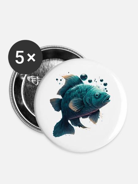 Fliegenfischen - Buttons groß 56 mm (5er Pack) - Weiß