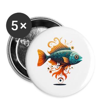 Drachenfisch - Buttons groß 56 mm (5er Pack) - Weiß - Vorne