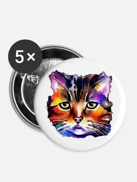 Katzengesicht 5 - Buttons groß 56 mm (5er Pack) - Weiß