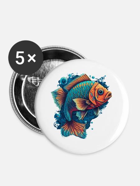 Flat Fish Illustration - Buttons groß 56 mm (5er Pack) - Weiß